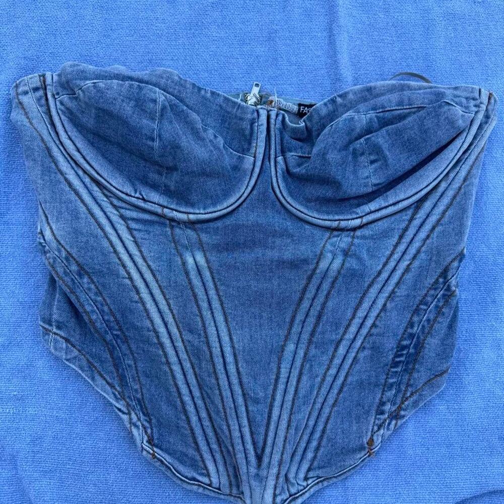 Fashion nova acid wash denim corset bustier top